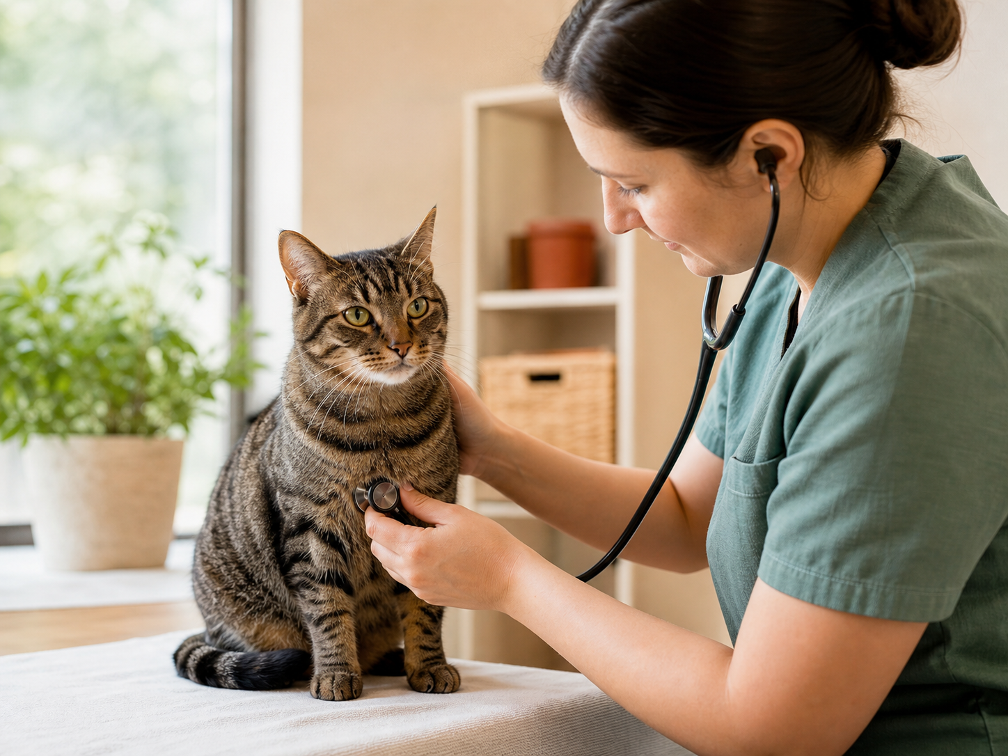 Tierarzt untersucht behutsam eine Katze