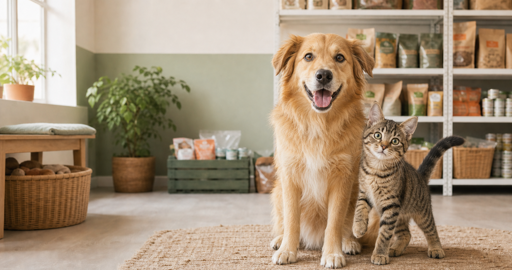 Ein lebensfroher Hund und eine verspielte Katze in der Tiertafel